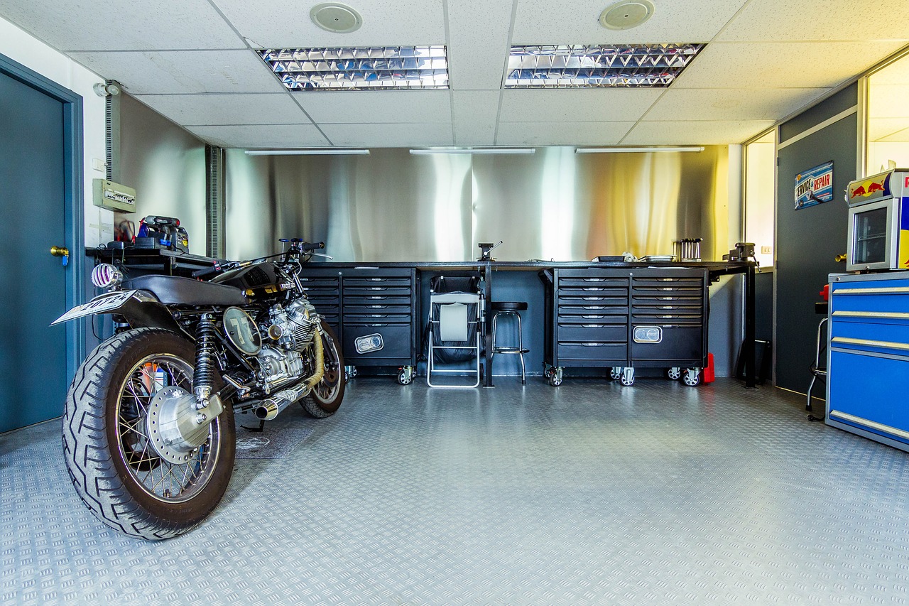 Motorcycle on Epoxy flooring in warehouse